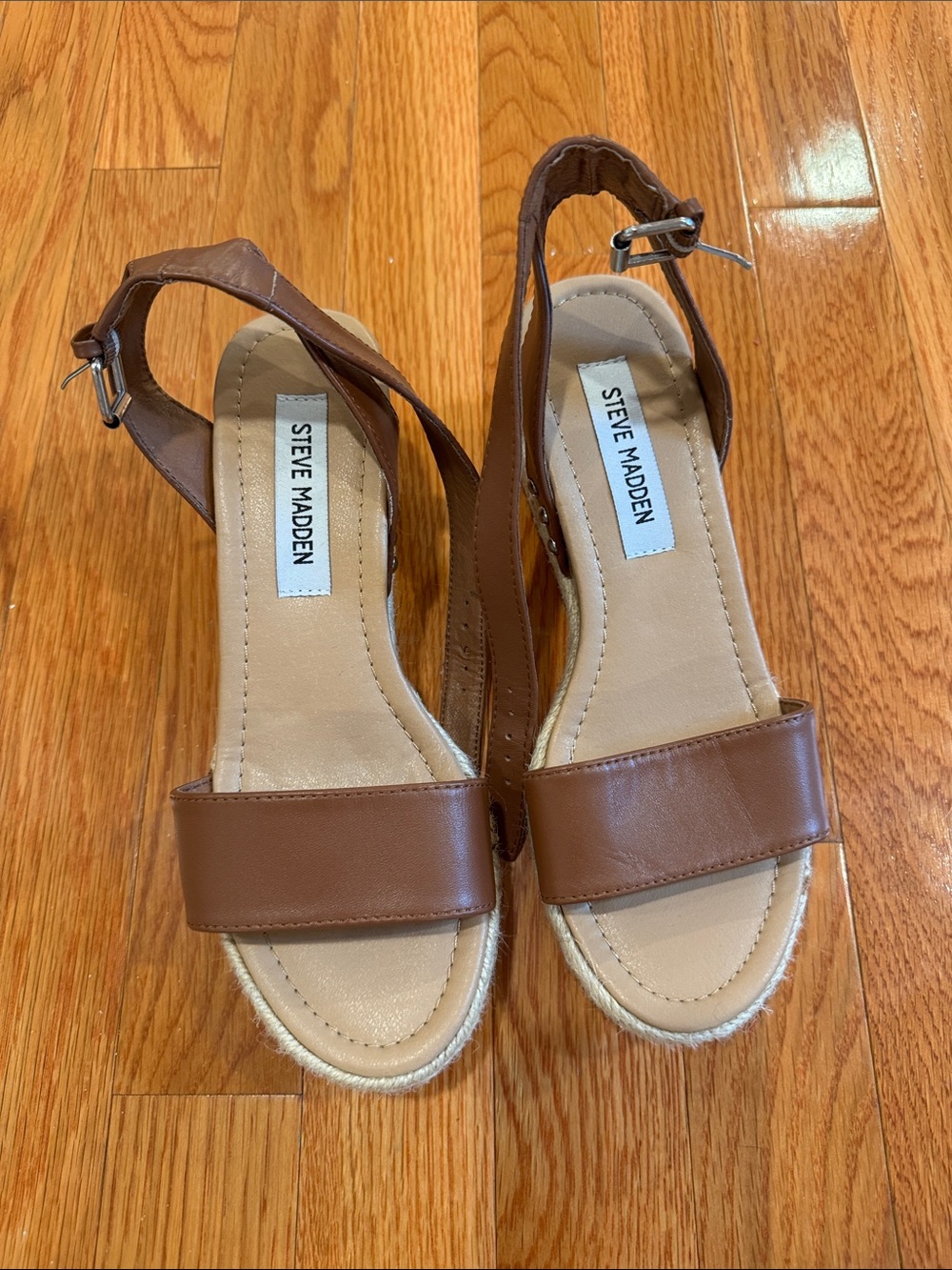 NWOT Steve Madden Tan Brown Espadrille Wedge Sandals - Picture 2 of 4